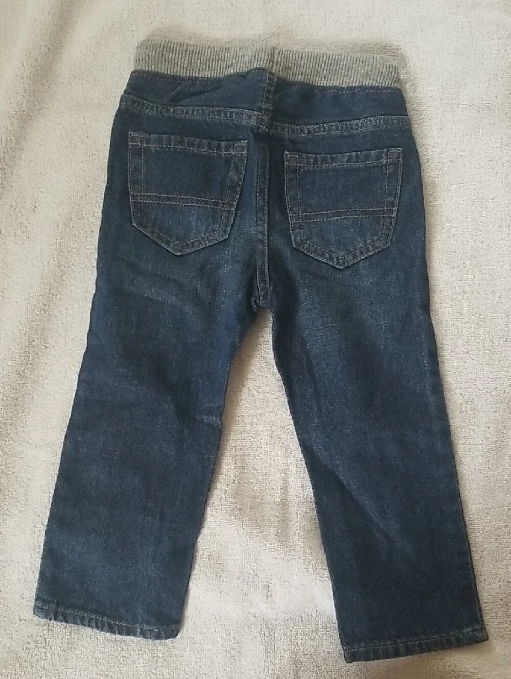 The Children's Place Dark Blue Denim Jeans with Gray Ribbed Waistband